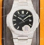 Swiss Grade Patek Philippe Nautilus Iced Out Siver Watch 9015 Ultra-thin Movement